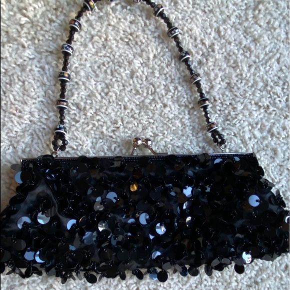 Black Beaded Evening Handbag - Picture 2 of 7